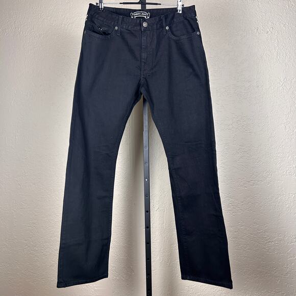 Robins Jeans RARE Mens 36" 100% Cotton Black Denim Long Flap Studded Waist Pants - Picture 6 of 9